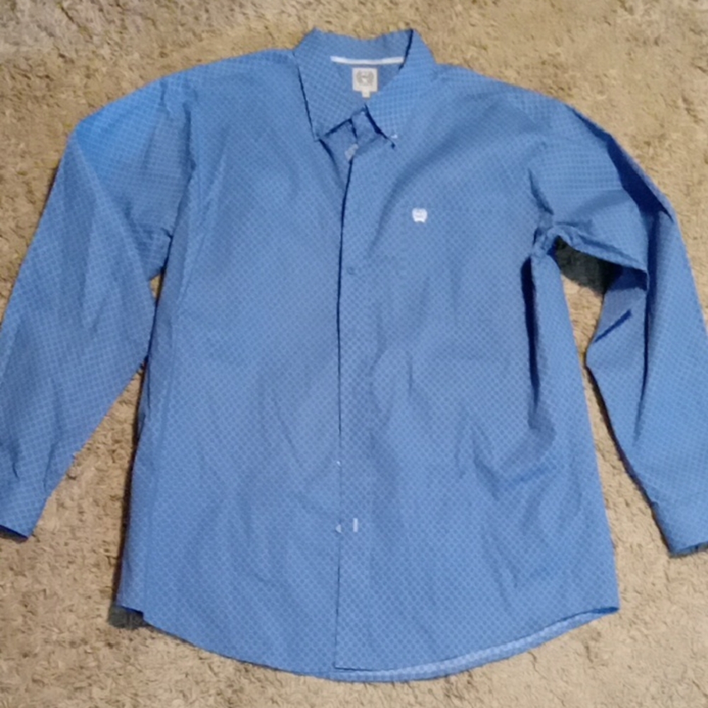 Cinch Men's Light Blue Patterned Dress Shirt